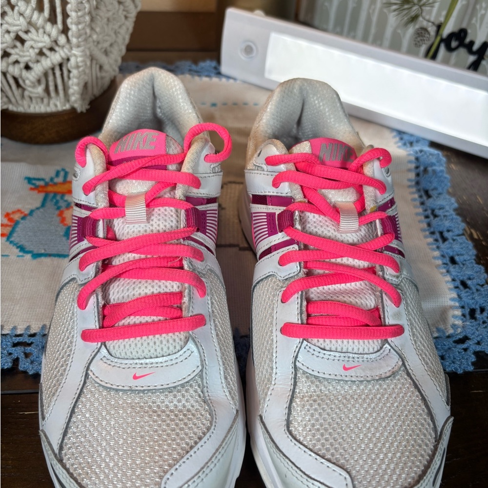 Nike White Sneakers with Pink Accents